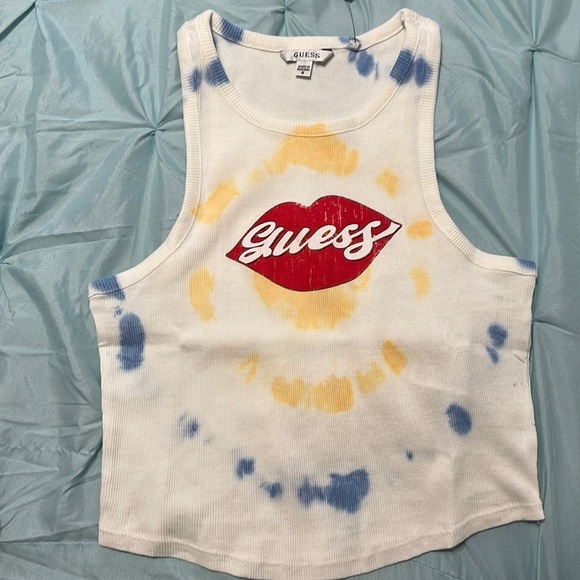 Guess Cotton Lips Tie Die Crop Tank Top - Picture 2 of 3